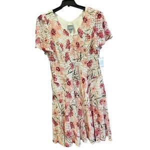 Rabbit Rabbit Rabbit NWT Women’s Pink White Crochet Floral Midi Dress Size 14